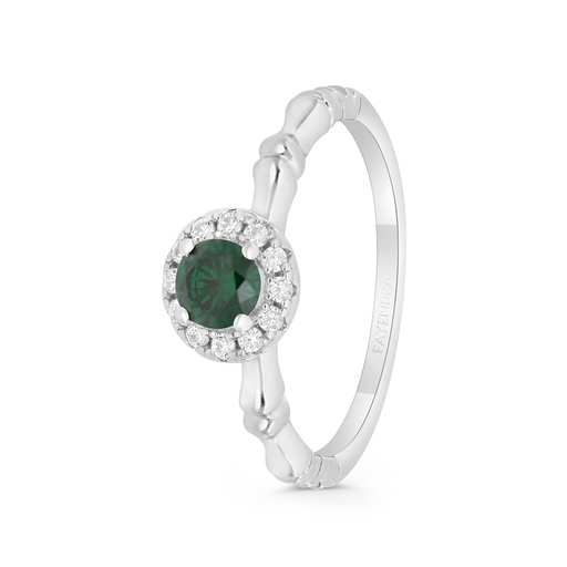 Sterling Silver 925 Ring Rhodium Plated Embedded With Emerald Zircon And White CZ