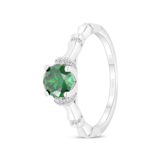 Sterling Silver 925 Ring Rhodium Plated Embedded With Emerald Zircon And White CZ