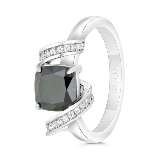 Sterling Silver 925 Ring Rhodium Plated Embedded With Emerald Zircon And White CZ