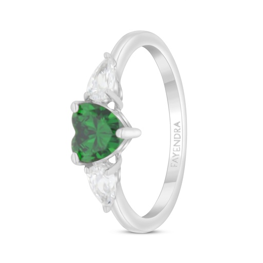 Sterling Silver 925 Ring Rhodium Plated Embedded With Emerald Zircon And White CZ