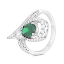 Sterling Silver 925 Ring Rhodium Plated Embedded With Emerald Zircon And White CZ