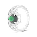 Sterling Silver 925 Ring Rhodium Plated Embedded With Emerald Zircon And White CZ