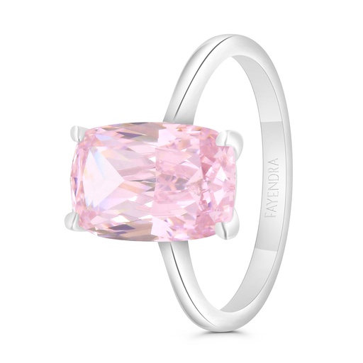 Sterling Silver 925 Ring Rhodium Plated Embedded With Pink Zircon 