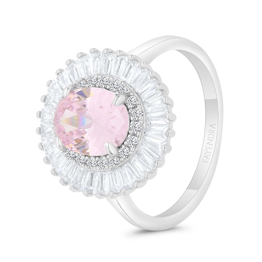 Sterling Silver 925 Ring Rhodium Plated Embedded With Pink Zircon And White CZ