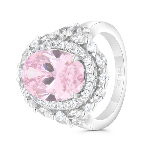 Sterling Silver 925 Ring Rhodium Plated Embedded With Pink Zircon And White CZ