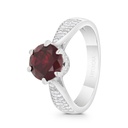 Sterling Silver 925 Ring Rhodium Plated Embedded With Ruby Corundum And White CZ