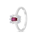 Sterling Silver 925 Ring Rhodium Plated Embedded With Ruby Corundum And White Zircon