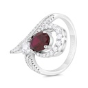 Sterling Silver 925 Ring Rhodium Plated Embedded With Ruby Corundum And White CZ