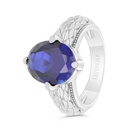 Sterling Silver 925 Ring Rhodium Plated Embedded With Sapphire Corundum And White CZ