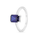 Sterling Silver 925 Ring Rhodium Plated Embedded With Sapphire Corundum And White CZ