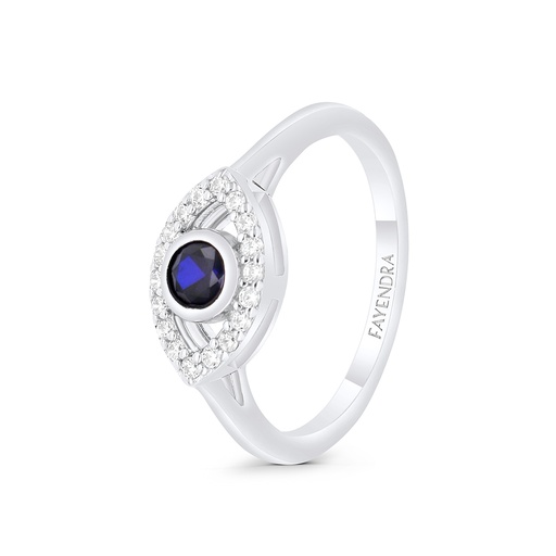 Sterling Silver 925 Ring Rhodium Plated Embedded With Sapphire Corundum And White CZ