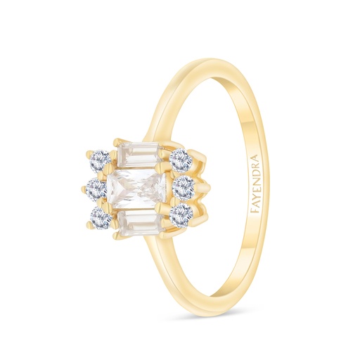 Sterling Silver 925 Ring Golden Plated Embedded With White Zircon