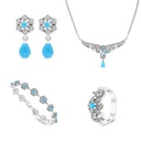 Sterling Silver 925 Set Embedded With Natural Processed Turquoise And Marcasite Stones