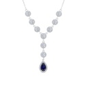 Sterling Silver 925 Necklace Rhodium Plated Embedded With Sapphire Corundum And White CZ