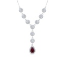 Sterling Silver 925 Necklace Rhodium Plated Embedded With Ruby Corundum And White CZ
