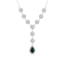 Sterling Silver 925 Necklace Rhodium Plated Embedded With Emerald Zircon And White CZ