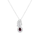 Sterling Silver 925 Necklace Rhodium Plated Embedded With Ruby Corundum And White CZ