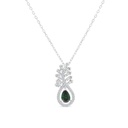 Sterling Silver 925 Necklace Rhodium Plated Embedded With Emerald Zircon And White CZ