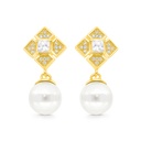 Sterling Silver 925 Earring Gold Plated Embedded With White Shell Pearl And White CZ