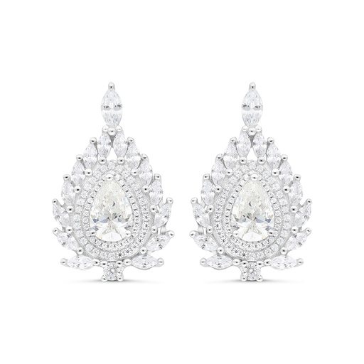 [EAR01CIT00WCZC085] Sterling Silver 925 Earring Rhodium Plated Embedded With Yellow Zircon And White CZ