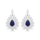Sterling Silver 925 Earring Rhodium Plated Embedded With Sapphire Corundum And White CZ