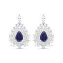 Sterling Silver 925 Earring Rhodium Plated Embedded With Sapphire Corundum And White CZ