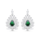 Sterling Silver 925 Earring Rhodium Plated Embedded With Emerald Zircon And White CZ