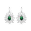 Sterling Silver 925 Earring Rhodium Plated Embedded With Emerald Zircon And White CZ