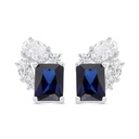 Sterling Silver 925 Earring Rhodium Plated Embedded With Sapphire Corundum And White CZ