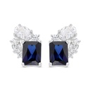 Sterling Silver 925 Earring Rhodium Plated Embedded With Sapphire Corundum And White CZ