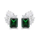 Sterling Silver 925 Earring Rhodium Plated Embedded With Emerald Zircon And White CZ