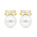 Sterling Silver 925 Earring Gold Plated Embedded With White Shell Pearl And White CZ