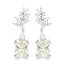 Sterling Silver 925 Earring Rhodium Plated Embedded With Yellow Zircon And White CZ