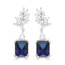 Sterling Silver 925 Earring Rhodium Plated Embedded With Sapphire Corundum And White CZ