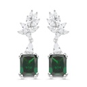 Sterling Silver 925 Earring Rhodium Plated Embedded With Emerald Zircon And White CZ