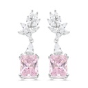 Sterling Silver 925 Earring Rhodium Plated Embedded With Pink Zircon And White CZ