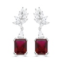 Sterling Silver 925 Earring Rhodium Plated Embedded With Ruby Corundum And White CZ