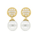 Sterling Silver 925 Earring Gold Plated Embedded With White Shell Pearl And White CZ