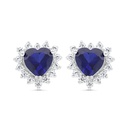 Sterling Silver 925 Earring Rhodium Plated Embedded With Sapphire Corundum And White CZ