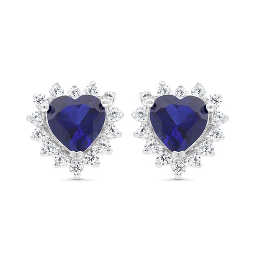 [EAR01SAP00WCZC121] Sterling Silver 925 Earring Rhodium Plated Embedded With Sapphire Corundum And White CZ