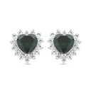 Sterling Silver 925 Earring Rhodium Plated Embedded With Emerald Zircon And White CZ