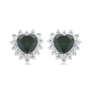 Sterling Silver 925 Earring Rhodium Plated Embedded With Emerald Zircon And White CZ