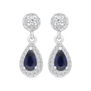 Sterling Silver 925 Earring Rhodium Plated Embedded With Sapphire Corundum And White CZ