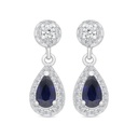 Sterling Silver 925 Earring Rhodium Plated Embedded With Sapphire Corundum And White CZ