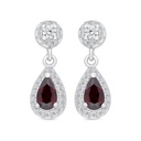 Sterling Silver 925 Earring Rhodium Plated Embedded With Ruby Corundum And White CZ