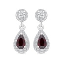 Sterling Silver 925 Earring Rhodium Plated Embedded With Ruby Corundum And White CZ