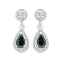 Sterling Silver 925 Earring Rhodium Plated Embedded With Emerald Zircon And White CZ