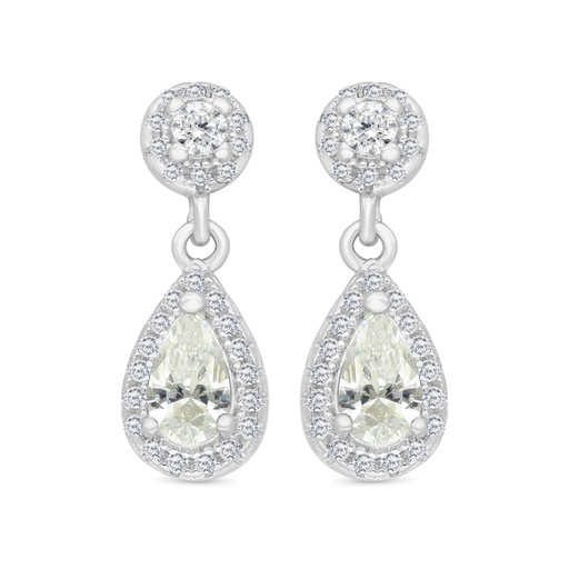 [EAR01CIT00WCZC122] Sterling Silver 925 Earring Rhodium Plated Embedded With Yellow Zircon And White CZ