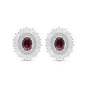 Sterling Silver 925 Earring Rhodium Plated Embedded With Ruby Corundum And White CZ