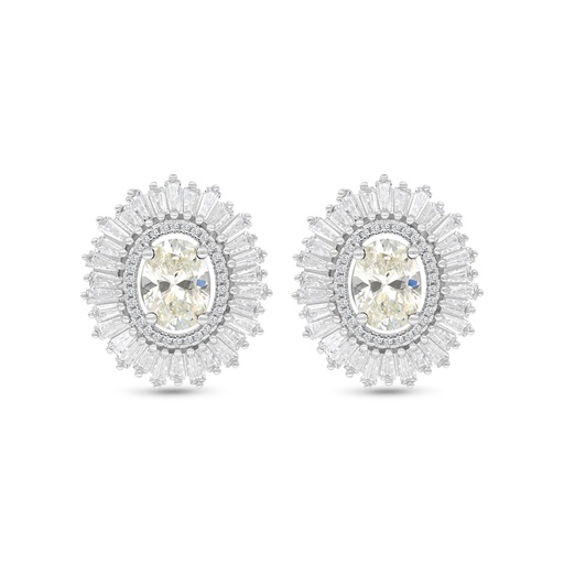 [EAR01CIT00WCZC124] Sterling Silver 925 Earring Rhodium Plated Embedded With Yellow Zircon And White CZ